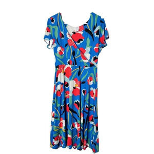 Sigrid Olsen Midi Dress Sz M Crossover V-Neck Floral Tropical Soft Stretch Women